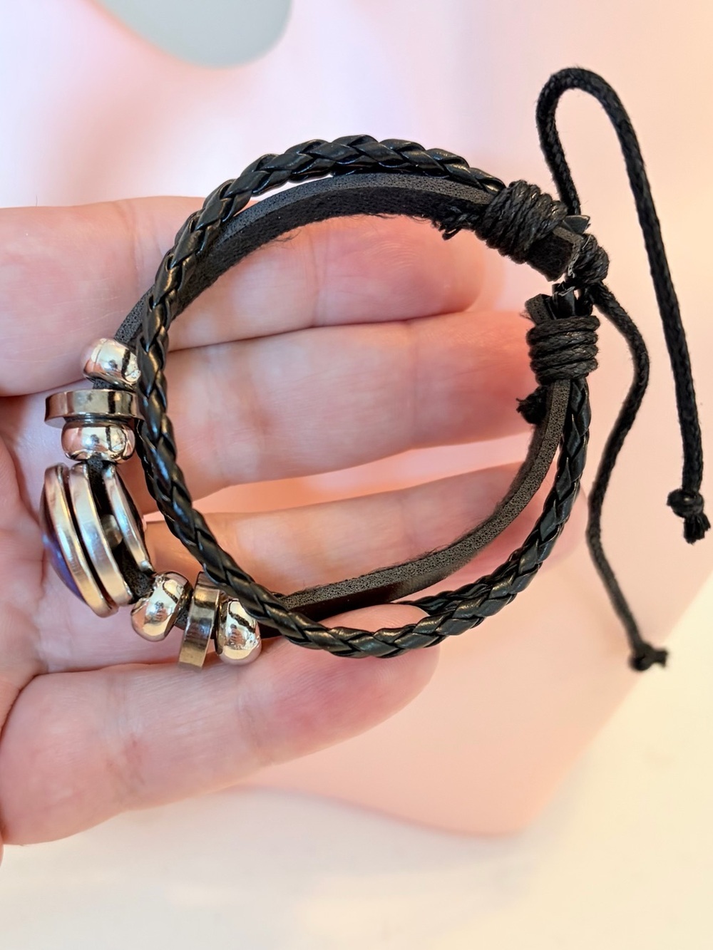 Black & Silver Capricorn Zodiac Braided Bracelet. - Picture 3 of 5
